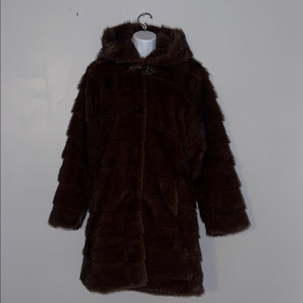 Brown Faux Fur Hooded Coat